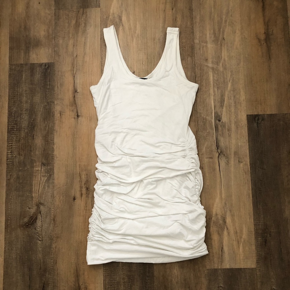 Express White Ruched Cotton Dress
